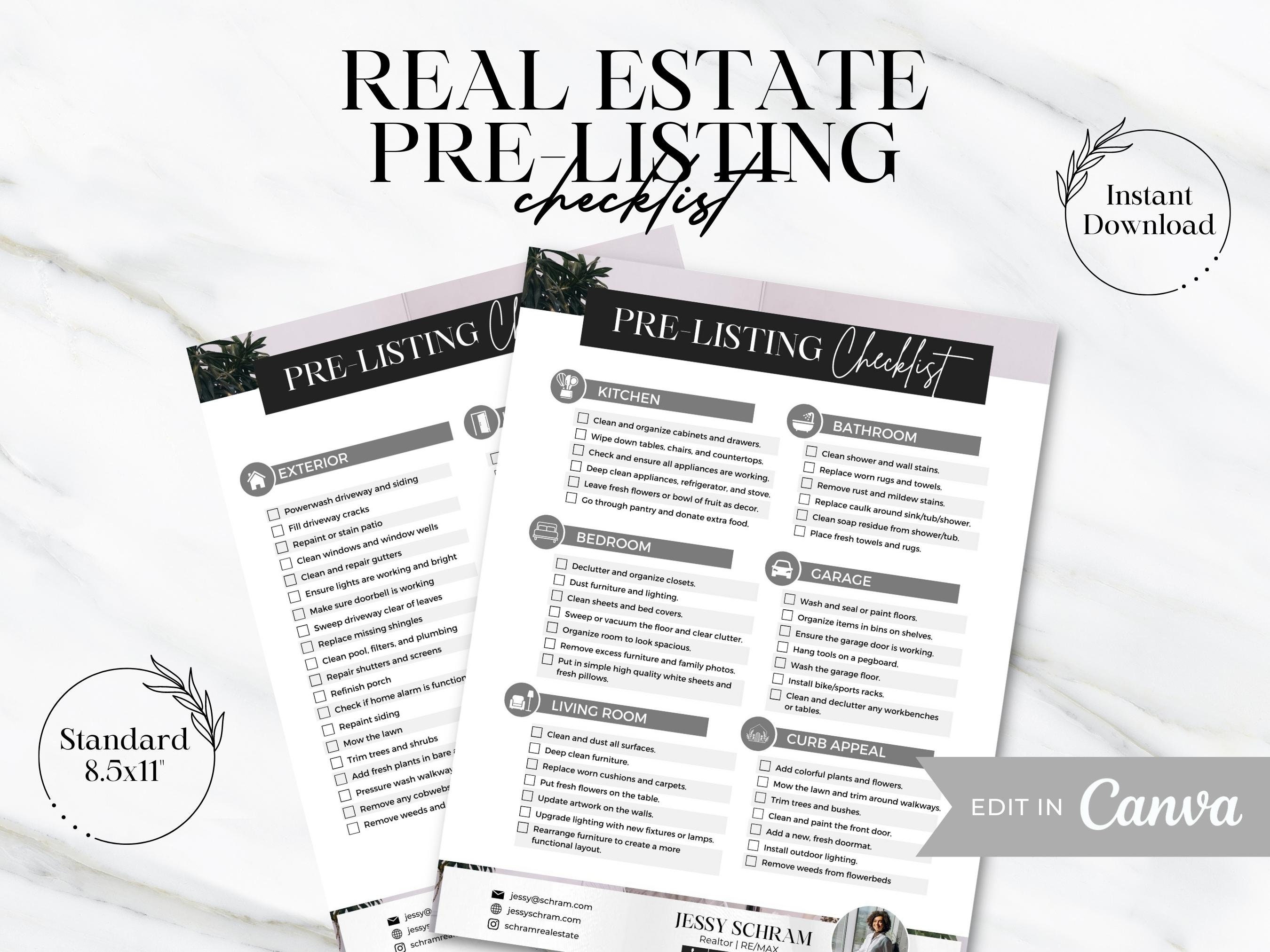 Real Estate Pre-listing Checklist Canva Template Home Seller Prelisting ...