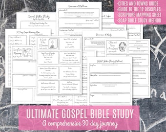 Printable Gospel Bible Study Planner - In Depth Bible Study Journal, Verse and Scripture Mapping, New Testament Plan - SOAP Bible Study