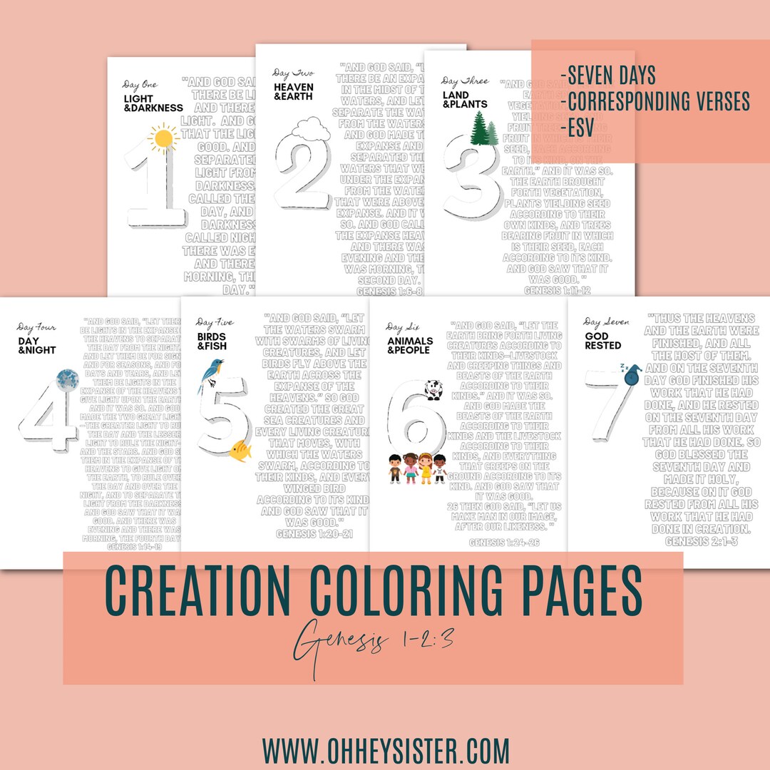 Creation Printable Coloring Pages - Etsy