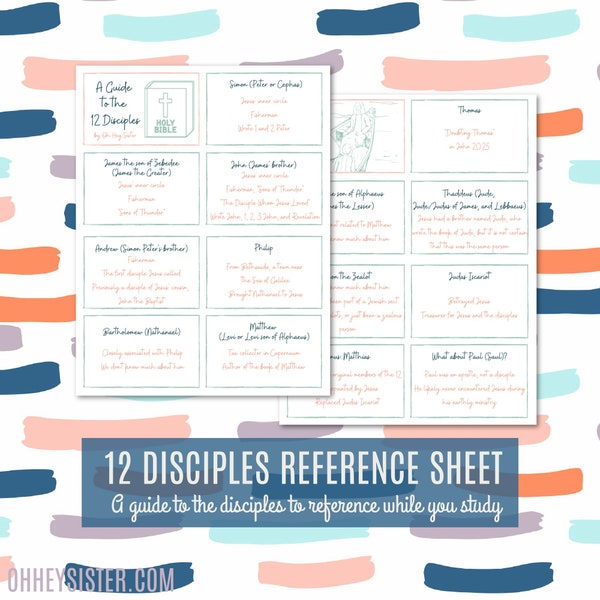 12 Disciples Bible Reference Sheets - Printable Bible Study Tool - In Depth New Testament and Gospels Bible Study - PDF Download