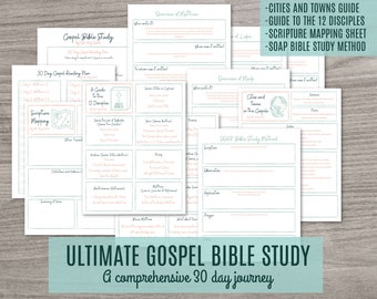 Printable Gospel Bible Study Planner, References, Journaling - In Depth Bible Study, Verse, Chapter, Scripture Mapping, New Testament Plan