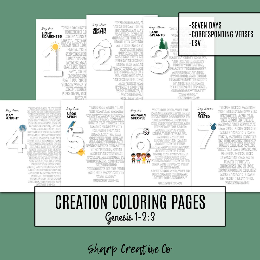 Creation Printable Coloring Pages - Etsy