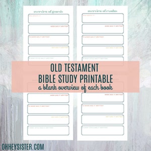 Printable Old Testament Bible Study Overview Guide - In Depth Bible Study, Book Overview - Old Testament Summary Sheets -  PDF Download