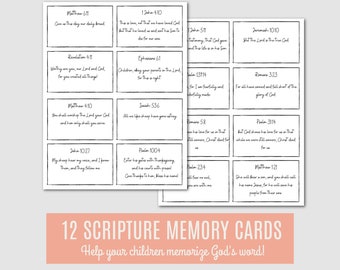 Black and White Scripture Memory Cards for Children  - Printable Bible Verses - Children's Bible Study - PDF Download