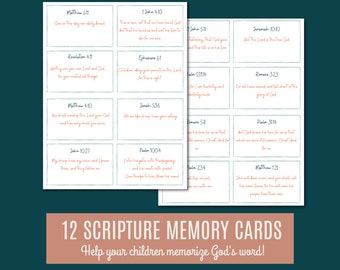 Scripture Memory Cards for Children  - Printable Bible Verses - Children's Bible Study - PDF Download