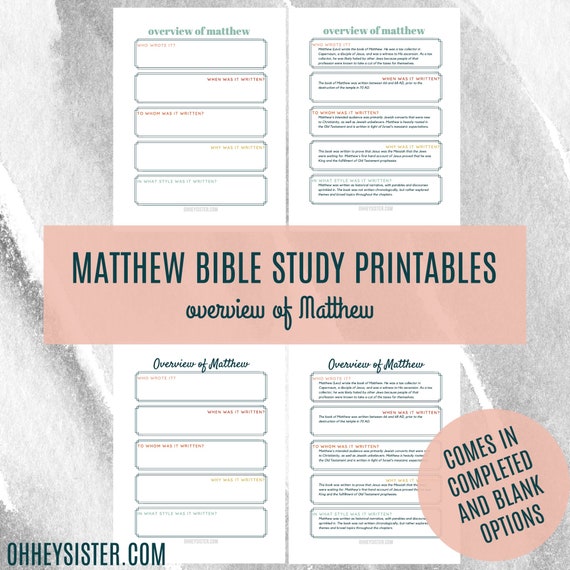 Printable Matthew Bible Study Overview Guide in Depth Bible - Etsy