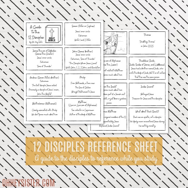 12 Disciples Bible Reference Sheets - Printable Bible Study Page - In Depth New Testament and Gospels Bible Study - PDF Download