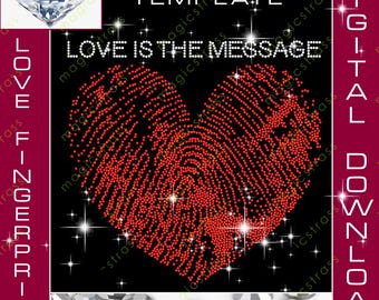Empreinte digitale d'amour Saint Valentin SS6 Strass Bling Design Fichier numérique instantané, svg, dxf, modèle de strass pour cricut, silhouette, traceur