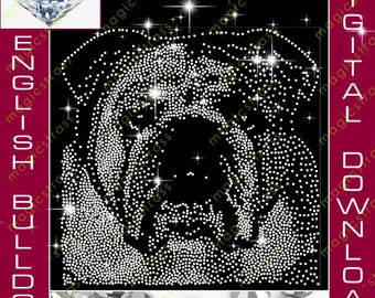 Archivo de transferencia de planchado con diamantes de imitación brillantes SS6 de Bulldog Inglés, SVG DXF, descarga digital instantánea, plantilla de diamantes de imitación para trazador de silueta Cricut