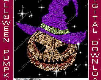 Chapeau de sorcière citrouille d'Halloween grand SS6 strass Bling Design, fichier numérique SVG, dxf, eps, modèle de strass pour traceur de silhouette, pas de Cricut