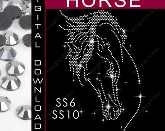 Plantilla de diseño de caballo con diamantes de imitación (2xSVG) Archivo digital, silueta de caballo con diamantes de imitación SVG Descarga instantánea, SS6, SS10