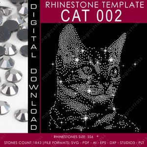 CAT SS6 Rhinestone Crystal Diamond Instant Digital Download, svg, eps, dxf, plt, studio, Rhinestone Template, Bengal Cat Glitter Art