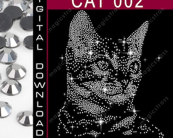 CAT SS6 Strass Cristal Diamant Téléchargement numérique instantané, svg, eps, dxf, plt, studio, modèle de strass, art scintillant de chat du Bengale