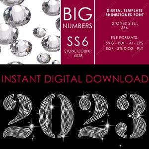 Large SS6 Strass Numbers Iron On Transfer Template, Instant Digital Download, svg, eps, dxf, Rhinestone Design for Cricut Silhouette Plotter