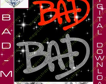 Michael Jackson Bad Logo SS6 Rhinestone Crystal Diamond Instant Digital Download, svg, dxf, plt, studio, Rhinestone Template for Cricut