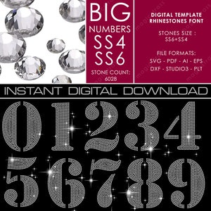 Large SS6 Strass Numbers Iron On Transfer Template, Instant Digital Download, svg, eps, dxf, Rhinestone Design for Cricut Silhouette Plotter
