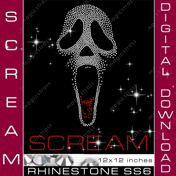 Scream Halloween SS6 Rhinestone Diamond Bling Design,SVG Digital File,dxf,eps, Iron On Transfer Rhinestone Template for Cricut silhouette plotter