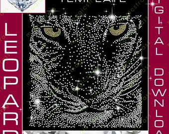 Leopard Feline SS6 Bling Rhinestone Iron on Transfer File, SVG, PDF Instant Digital Download, Rhinestone Template for Cricut Silhouette Tracer