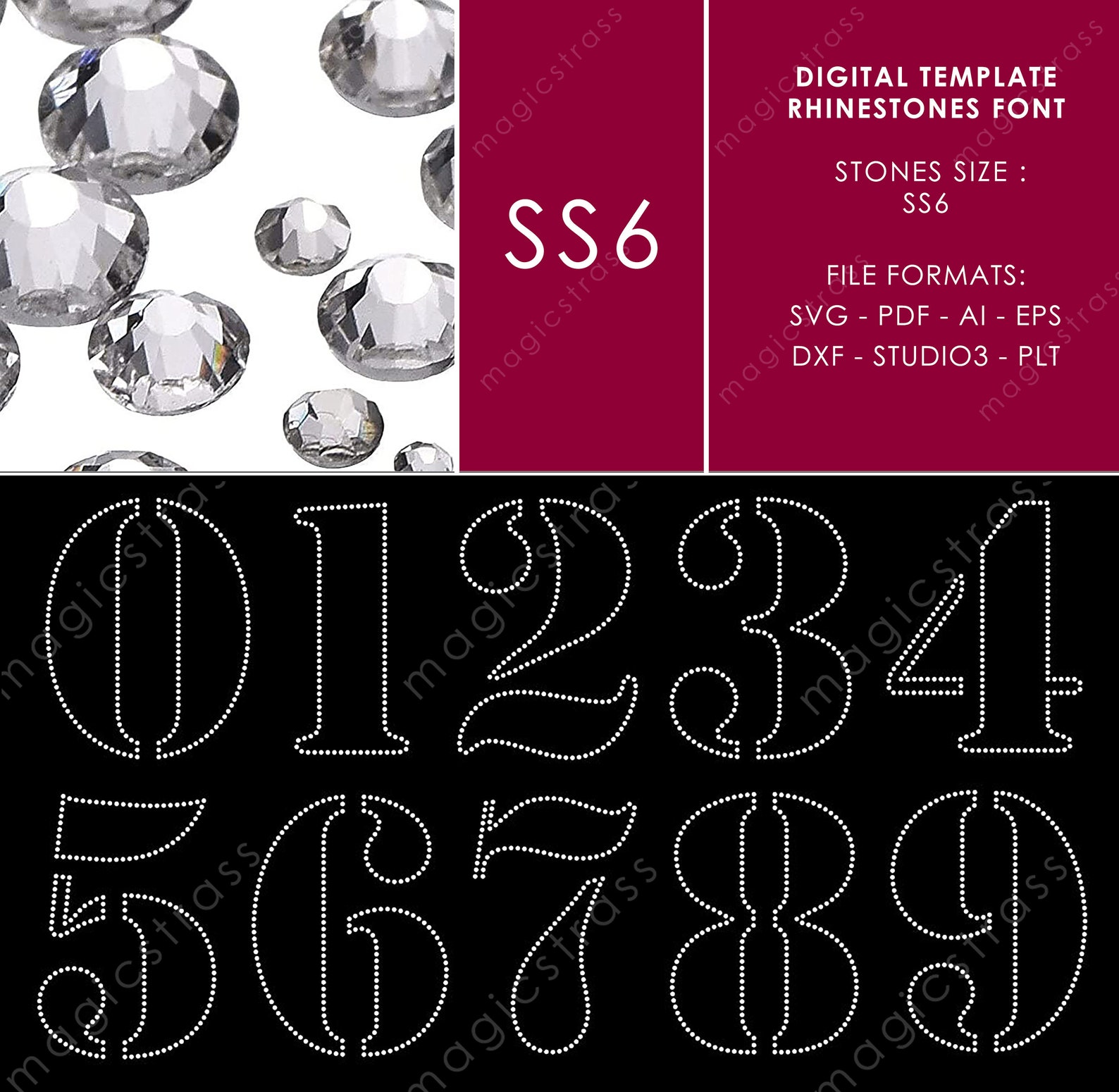 Rhinestone Big Number SS6 Rhinestone Crystal Diamond Instant Digital ...