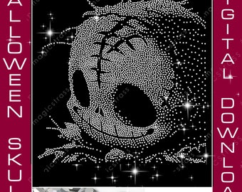 Diseño de calavera de Halloween SS6 con diamantes de imitación brillantes, archivo digital SVG, dxf, eps, plantilla de diamantes de imitación de transferencia por plancha para trazador de silueta Cricut