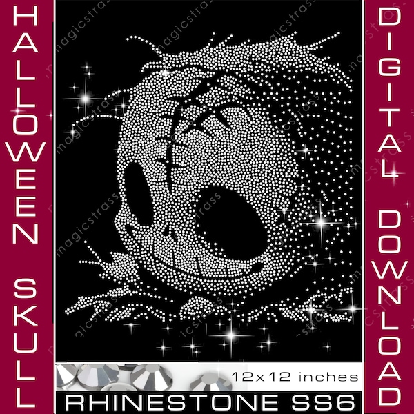 Halloween Skull SS6 Strass Diamond Bling Design, Fichier numérique SVG, dxf, eps, Modèle de strass de transfert à repasser pour traceur de silhouette Cricut