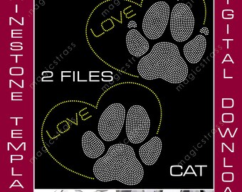 4xSVG Rhinestone Love and Heart Paw Dog Cat SS6 Digital Template file, Rhinestone Instant Digital Download, Silhouette ,eps, dxf, plt,studio