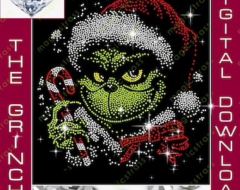 Portrait du Grinch SS6 en strass, téléchargement numérique instantané, SVG, DXF, modèle de strass de Noël pour Cricut, Silhouette, Traceur