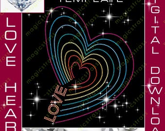 Cœur d'amour Saint Valentin SS6 Strass Bling Design Fichier numérique instantané, svg, dxf, Modèle de strass pour Cricut, Silhouette, Traceur