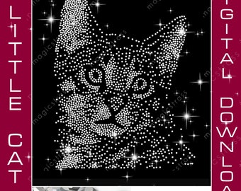 Petit chat SS6 Portrait strass Bling SVG Téléchargement numérique instantané, modèle strass pour Cricut, Silhouette Cameo, traceur
