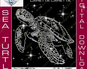 Archivo de transferencia de diamantes de imitación brillantes Sea Turtle Caretta SS6, descarga digital instantánea SVG, plantilla de diamantes de imitación para Cricut, Silhouette y plotter.