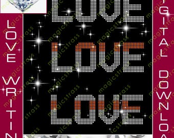 Archivo digital de transferencia de planchado de strass Love SS6, descarga digital instantánea, SVG, plantilla de strass, arte con purpurina de verano, silueta, CRICUT