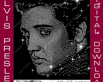 Elvis Presley SS6 Portrait Strass Bling SVG Téléchargement numérique instantané, Modèle Strass pour Cricut, Silhouette Cameo, Traceur