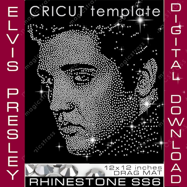 Elvis Presley SS6 Rhinestone Portrait Bling SVG Instant Digital Download,Rhinestone Template for cricut, silhouette cameo, plotter