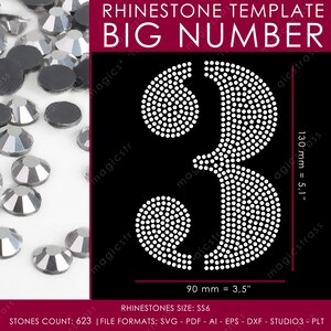 Large SS6 Strass Numbers Iron On Transfer Template, Instant Digital Download, svg, eps, dxf, Rhinestone Design for Cricut Silhouette Plotter