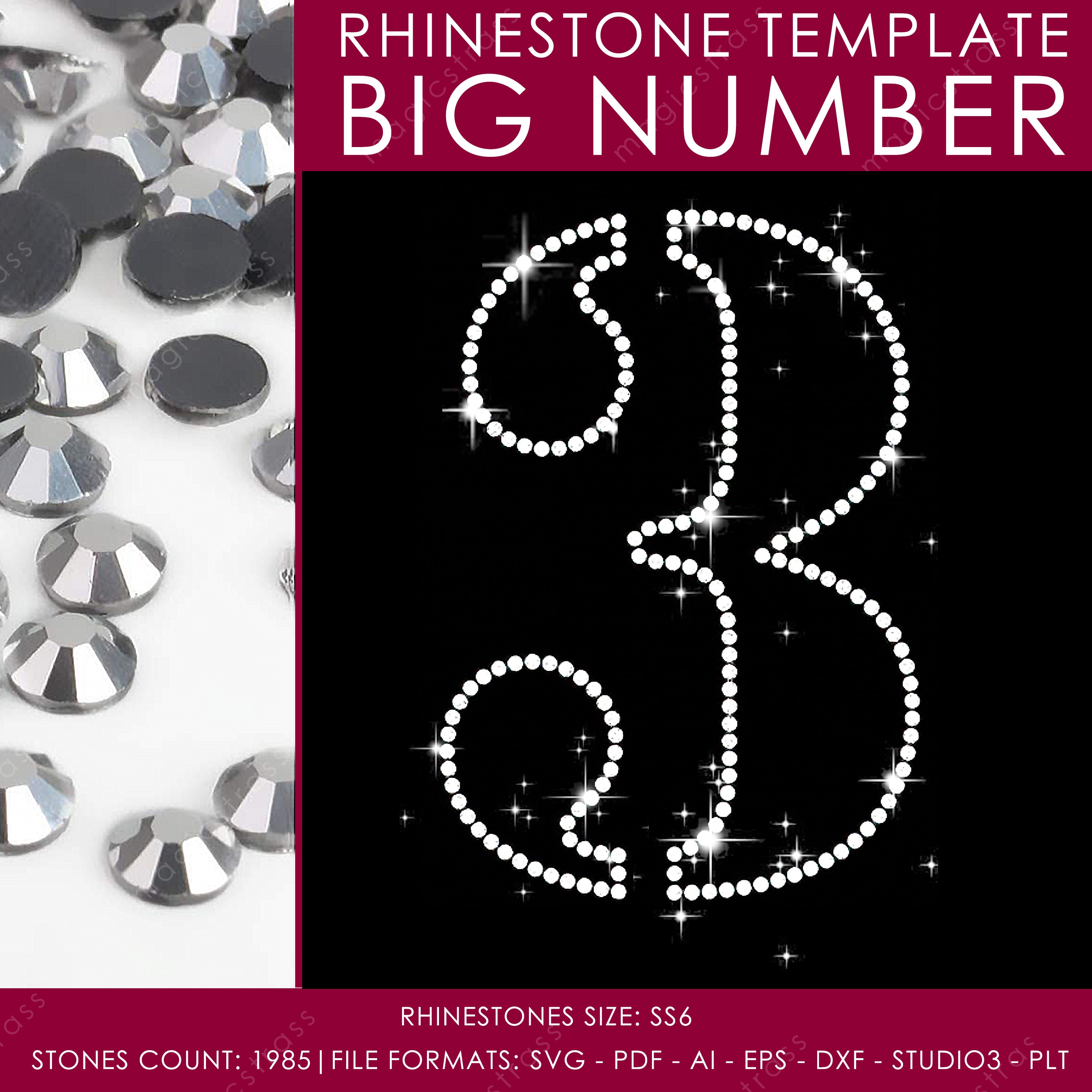 Rhinestone Big Number SS6 Rhinestone Crystal Diamond Instant Digital ...