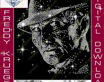 Diseño de diamantes de imitación de Freddy Krueger SS6, archivo digital SVG, dxf, eps, plantilla de diamantes de imitación de Halloween para transferencia por plancha para plotter de silueta Cricut.