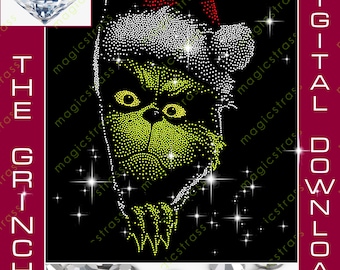 The Grinch Cartoon Large SS6 Rhinestone Bling Design Instant Digital file,svg,Christmas Rhinestone Template,silhouette,plotter, 12x24 drag mat