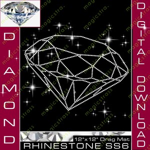 May include: Digital download graphic featuring a diamond design in white dots on a black background. The image includes the word "DIAMOND" vertically and "DIGITAL DOWNLOAD" vertically. The text "12"x12" Drag Mat RHINESTONE SS6" is also present.