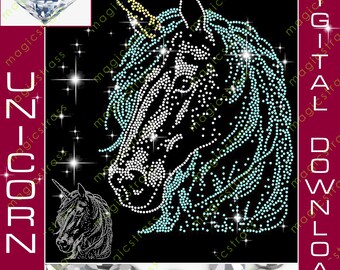 Plantilla de diseño de caballo unicornio con diamantes de imitación en color, archivo digital, silueta de caballo con diamantes de imitación SVG, descarga instantánea, SS6, archivo SVG de transferencia térmica