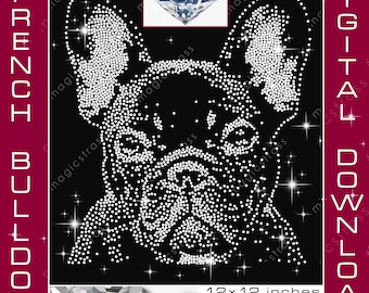 Archivo de transferencia de diamantes de imitación brillantes SS6 de Bulldog Francés, SVG, EPS, DXF, descarga digital instantánea, plantilla de diamantes de imitación para trazador de silueta Cricut