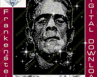 Frankenstein Halloween SS6 Strass Bling SVG Téléchargement numérique instantané, grand modèle de strass pour camée de silhouette, traceur, PAS DE CRICUT