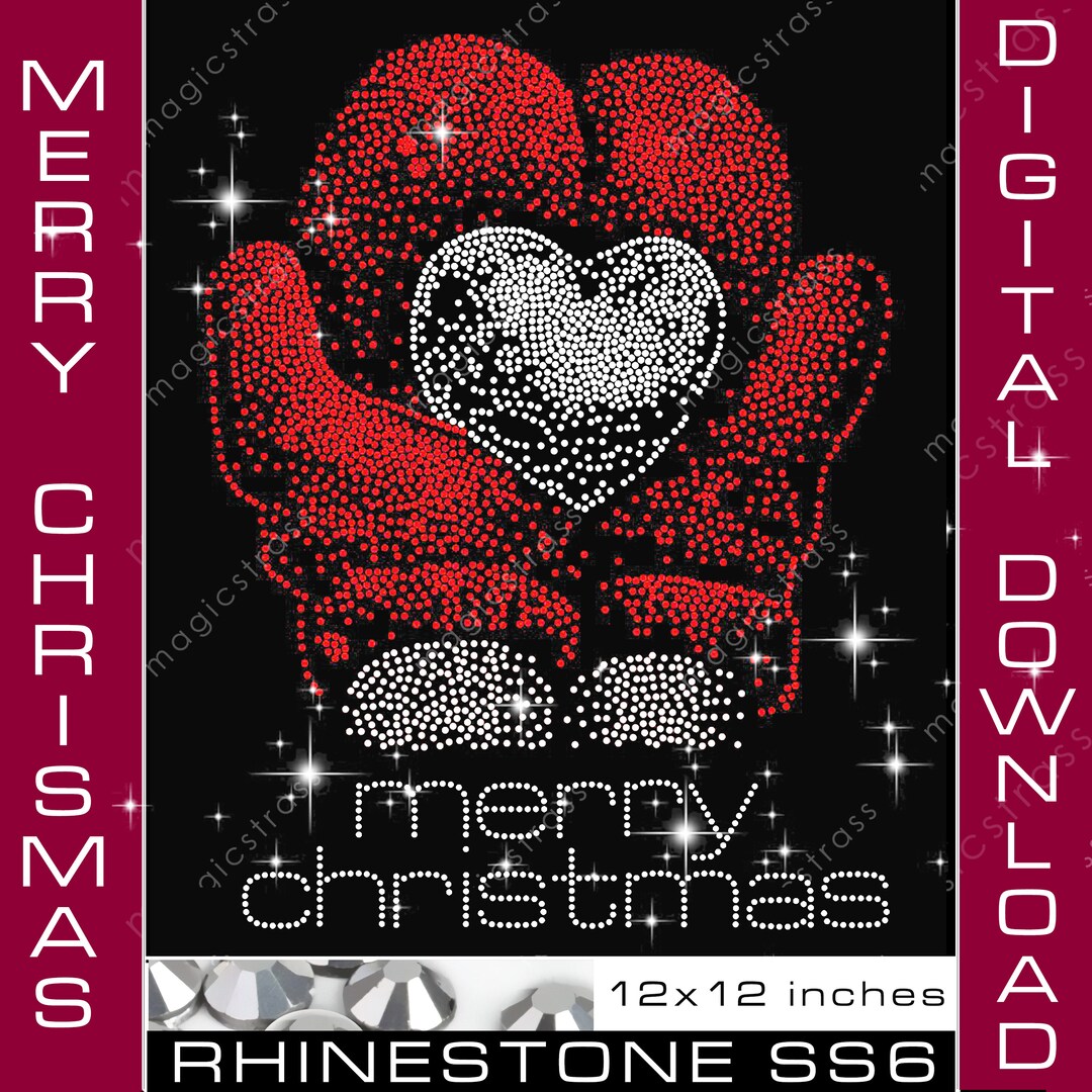Merry Christmas Heart SS6 Rhinestone Bling Design Instant Digital File ...