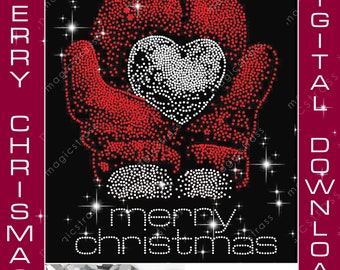 Archivo digital instantáneo con diseño de corazón de Navidad SS6 con diamantes de imitación, SVG, DXF, plantilla de diamantes de imitación de Navidad para Cricut, Silhouette y plotter.