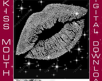 Kiss Mouth SS6 Portrait en strass Bling SVG Téléchargement numérique instantané, modèle en strass pour Cricut, Silhouette Cameo, traceur