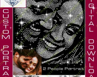 Plantilla SS6 para retrato personalizado con diamantes de imitación para 2 personas - Descarga digital SVG brillante, plantilla de diseño de diamantes de imitación de 12x12 pulgadas para alfombrilla de arrastre