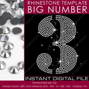 Large SS6 Strass Numbers Iron On Transfer Template, Instant Digital Download, svg, eps, dxf, Rhinestone Design for Cricut Silhouette Plotter