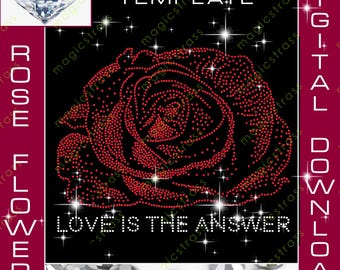 Amour Rose Fleur Saint Valentin SS6 Strass Bling Design Instantané Fichier numérique, svg, dxf, Modèle de strass pour Cricut, Silhouette, Traceur