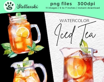 Iced Tea Clipart - Summer Drinks Clipart - Drink Clipart Bundle - Full Commercial License - Instant Download - Watercolor Drink Png
