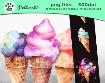 Ice Cream Clipart | Watercolor Ice Cream PNG | Summer Clipart | Junk Journal | Transparent Background | Ice Cream Clip art | Commercial Use
