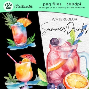 Watercolor Cocktail Drinks | Watercolor Cocktail PNG | Cocktail PNG Commercial Use | Party Cocktail Clipart | Summer Cocktail Png
